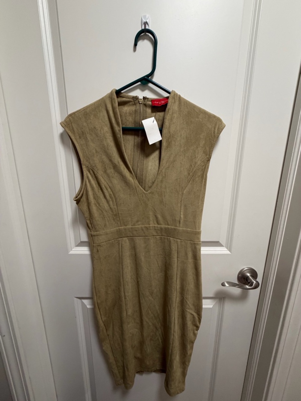 AKIRA Tan Suede-Look Sleeveless V-Neck Mini Dress